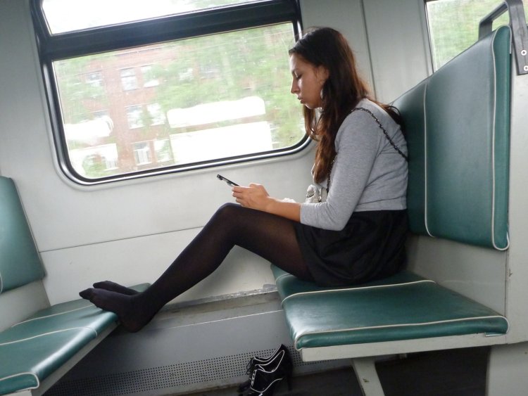 The girl is in the train