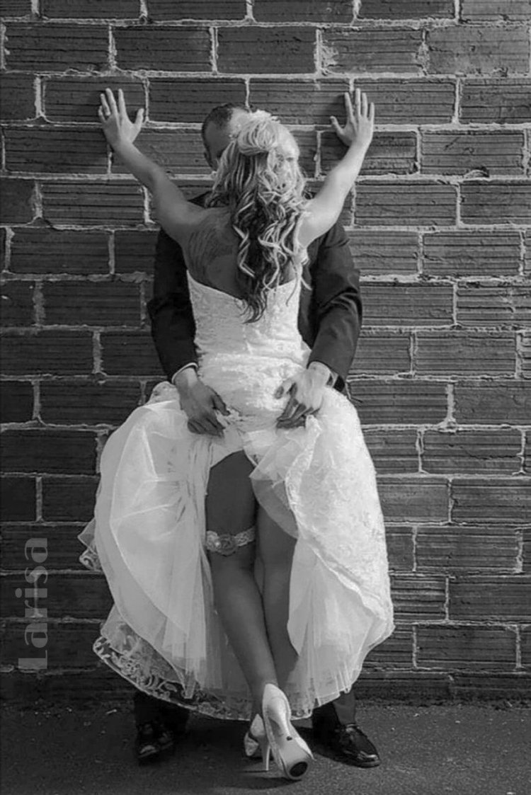 The bride lifted the dress