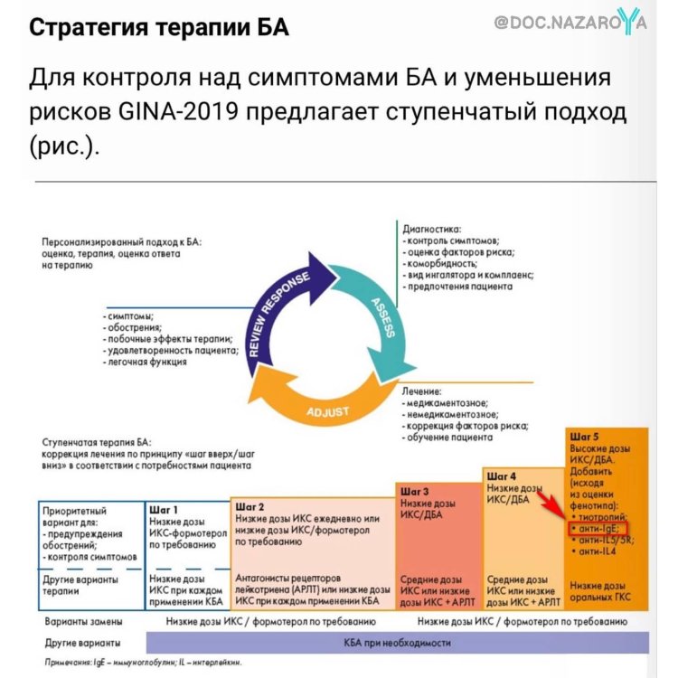 Steps of therapy of bronchial asthma Gina 2019
