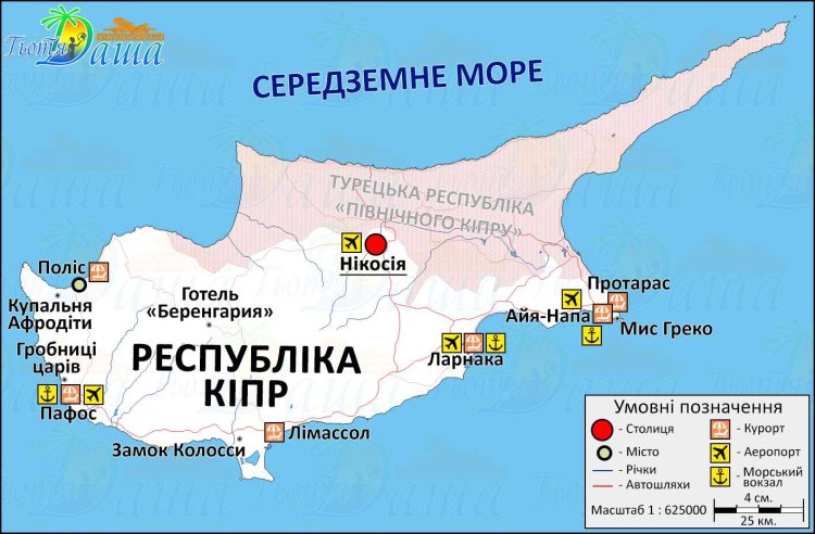 Protaras on the map of Cyprus