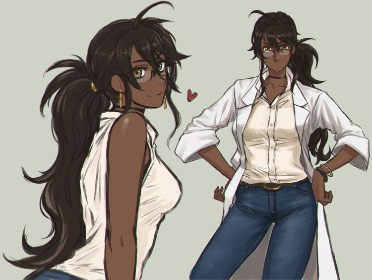 Dark -skinned girl with anime glasses