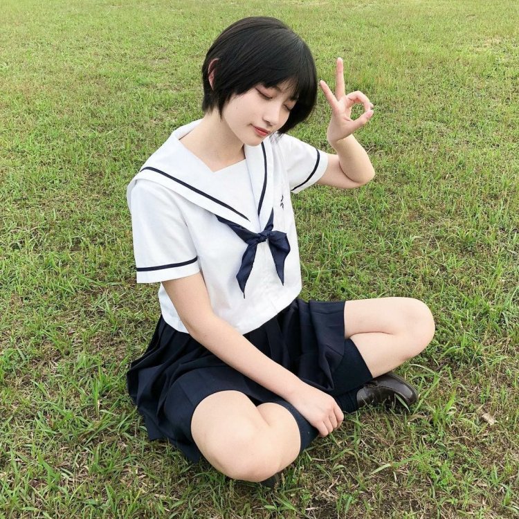 Japanese with short hair in shape