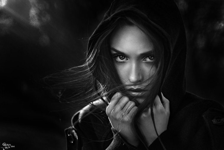 The girl is black white