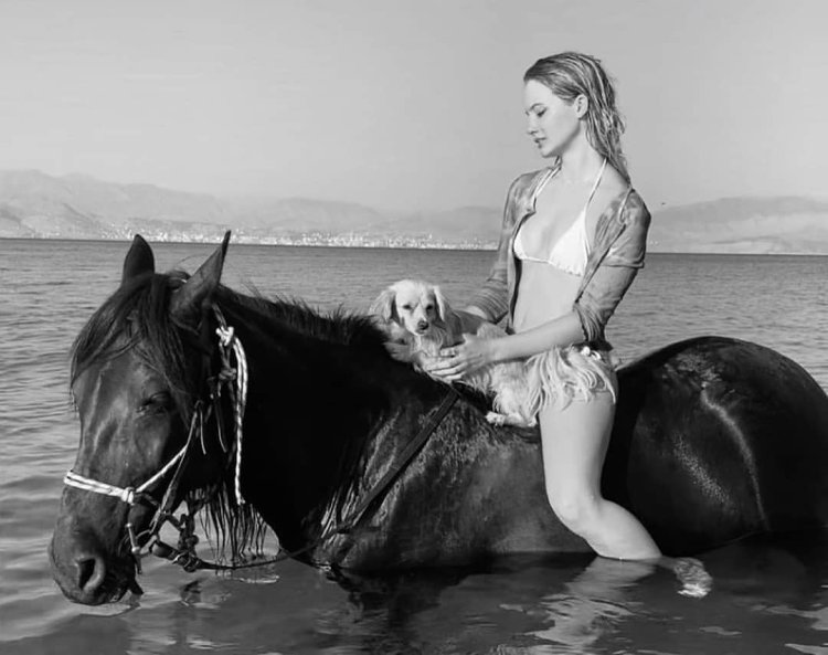 Freya Allan on a horse