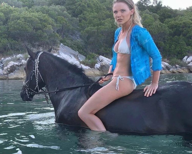 Freya Allan on a horse