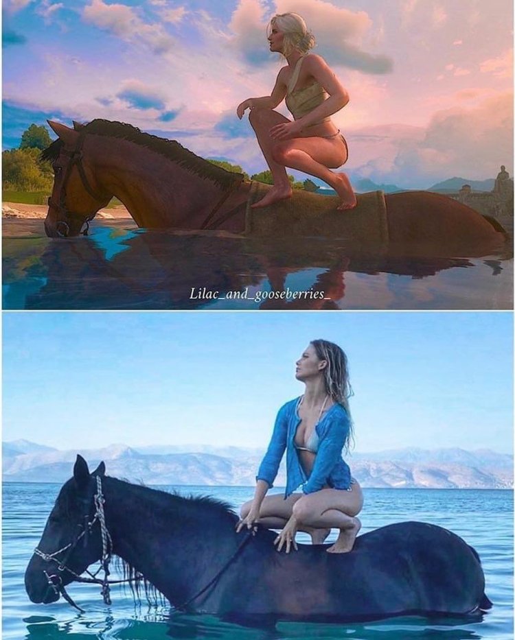 Freya Allan on a horse