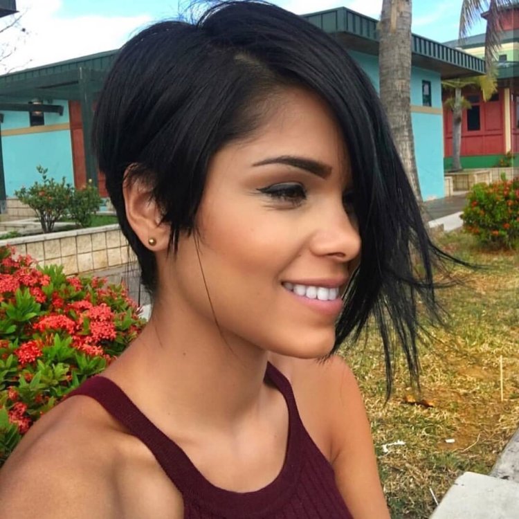 Girl brunette with a short haircut