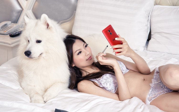 Asian girls with a dog