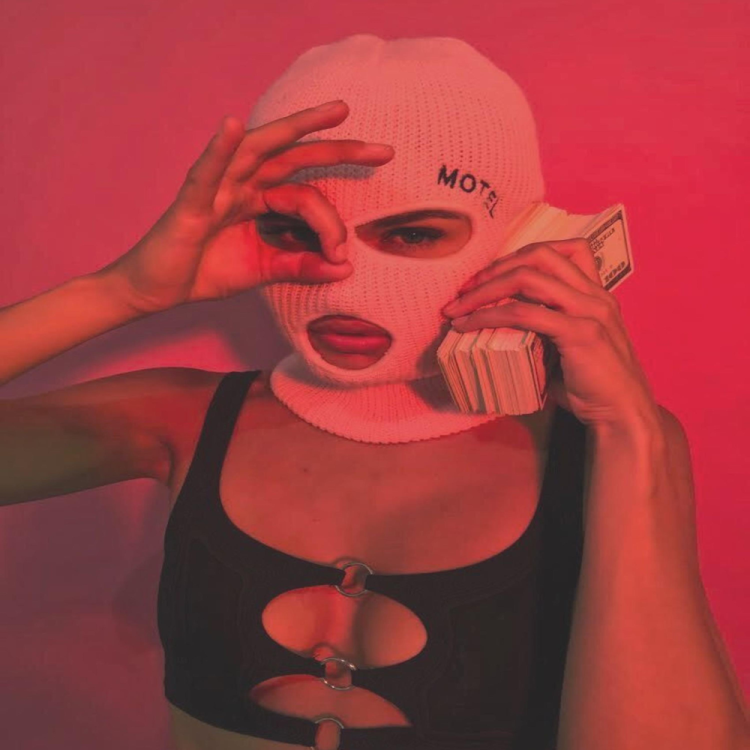 Girl in a pink mask