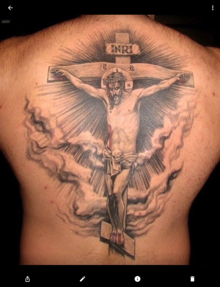 The crucifixion of Jesus Christ on the cross on the back