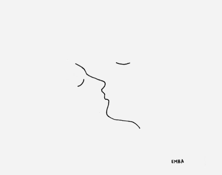 Silhouettes of faces with lines