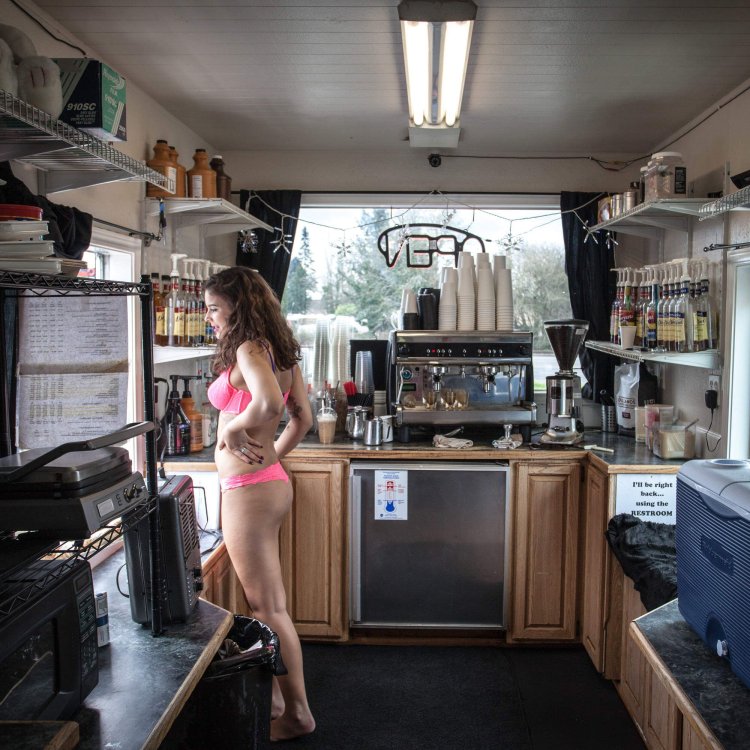 Coffee shop in Washington in underwear