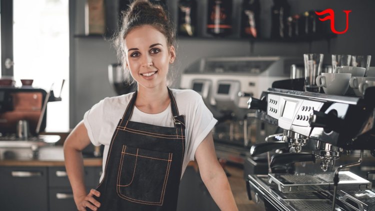 The fifth smiles in a cafe