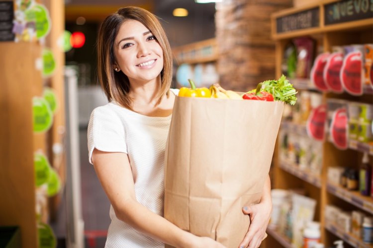 Woman with products bags