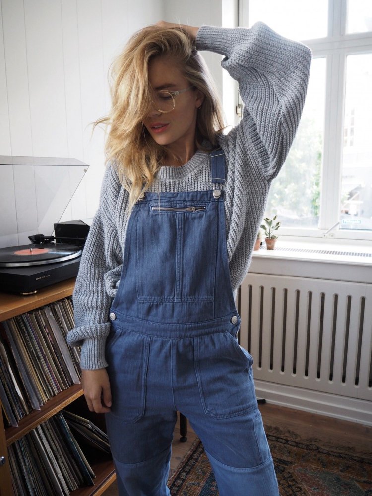 Jeans overalls with a shirt