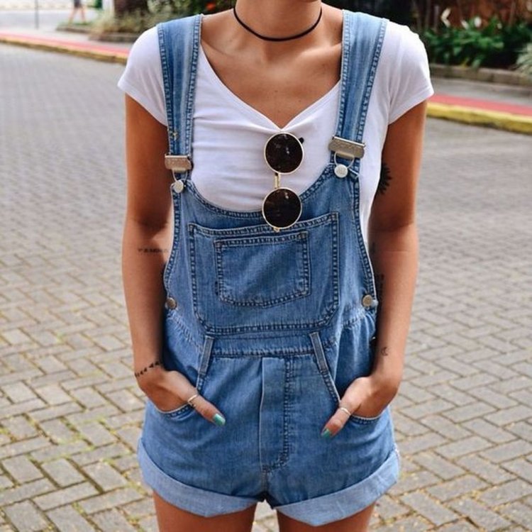 Denim jumpsuit with a white T -shirt