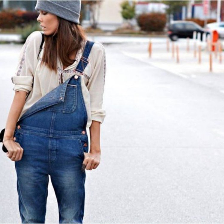 Denim jumpsuit and shirt in a cage
