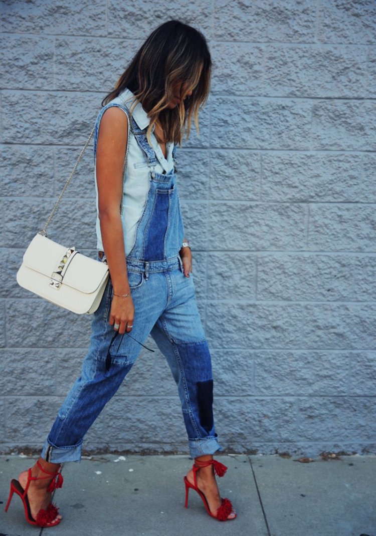 Denim jumpsuit with heels
