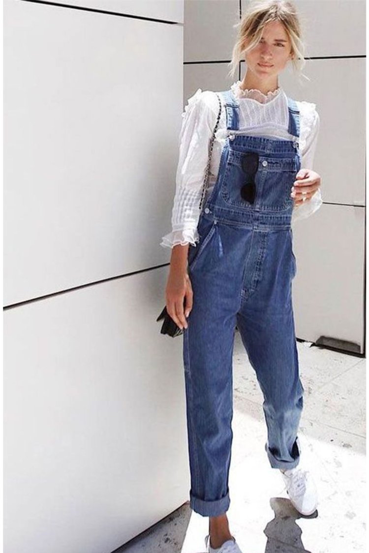 Denim jumpsuit with blouse