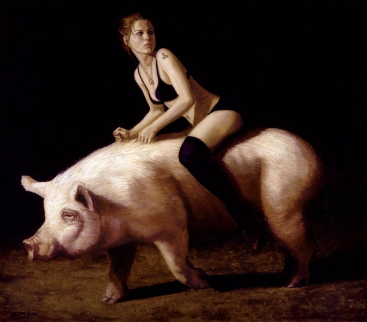 Girl riding a pig