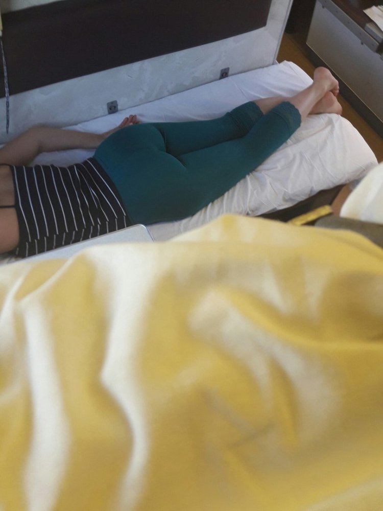 Girls sleep on trains