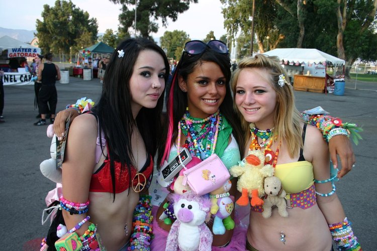 Candy girls in front of the rave party