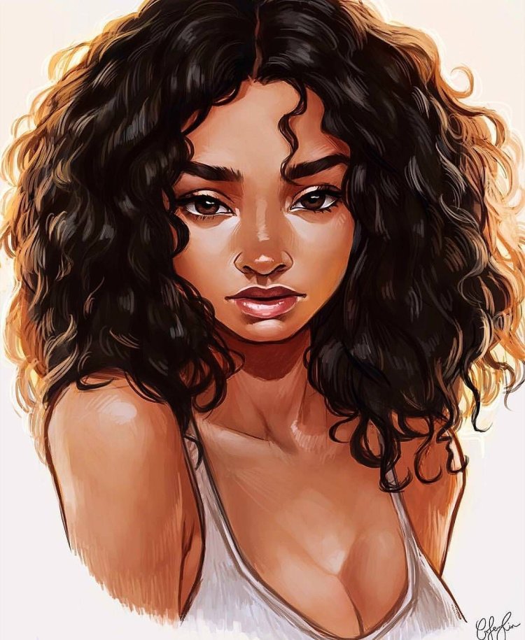 Girl with curly hair art