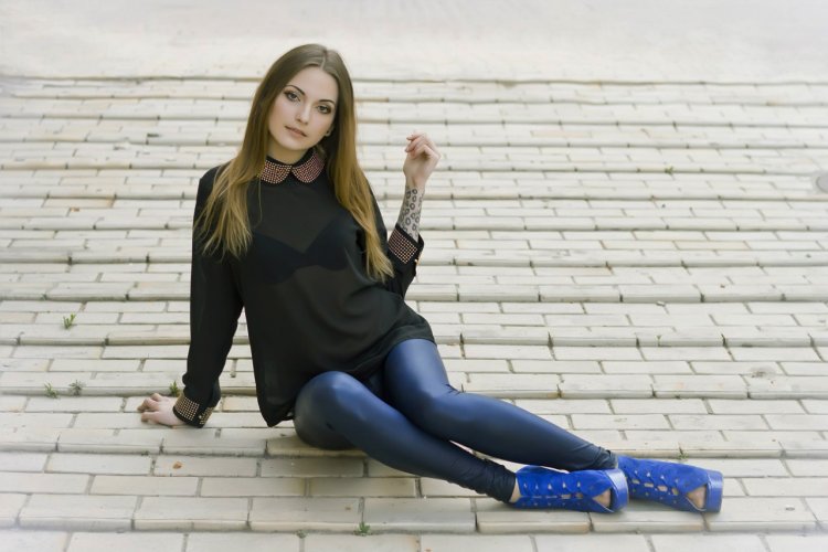 Girls in leggings and socks