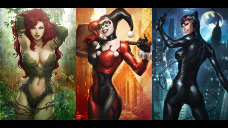 Harley Quinn poisonous ivy and woman cat