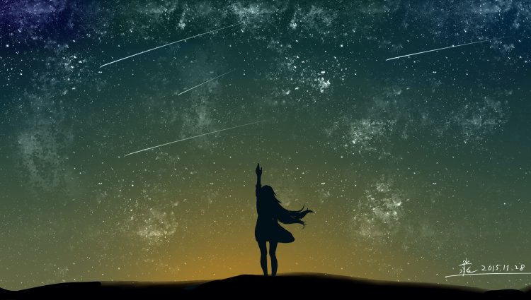 Girl against the backdrop of the starry sky