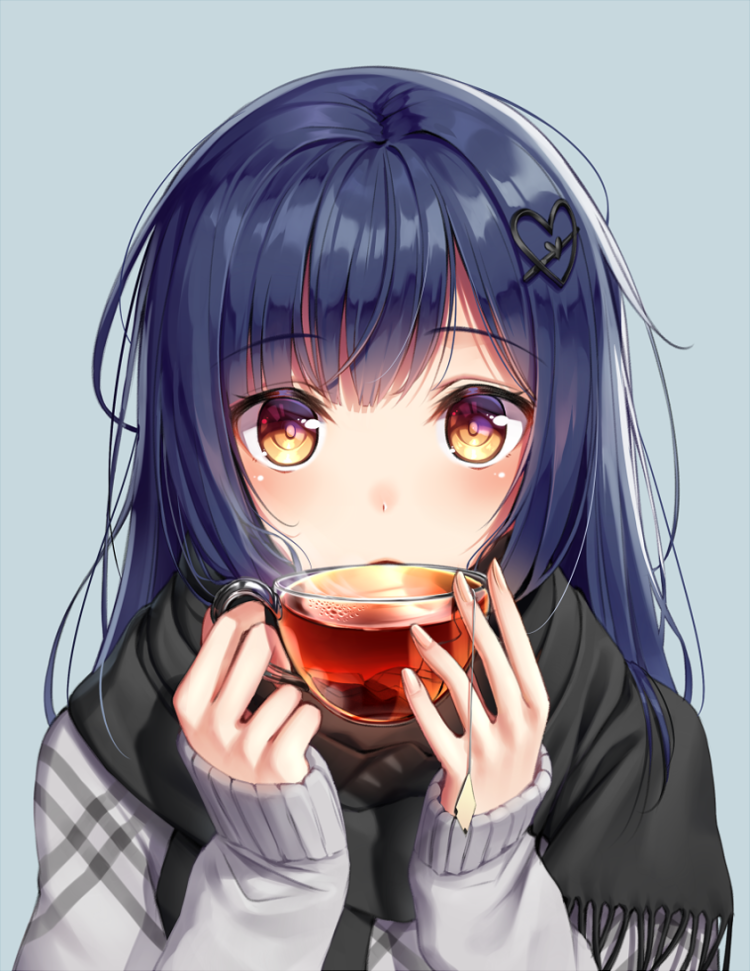 Anime girl with a mug of tea