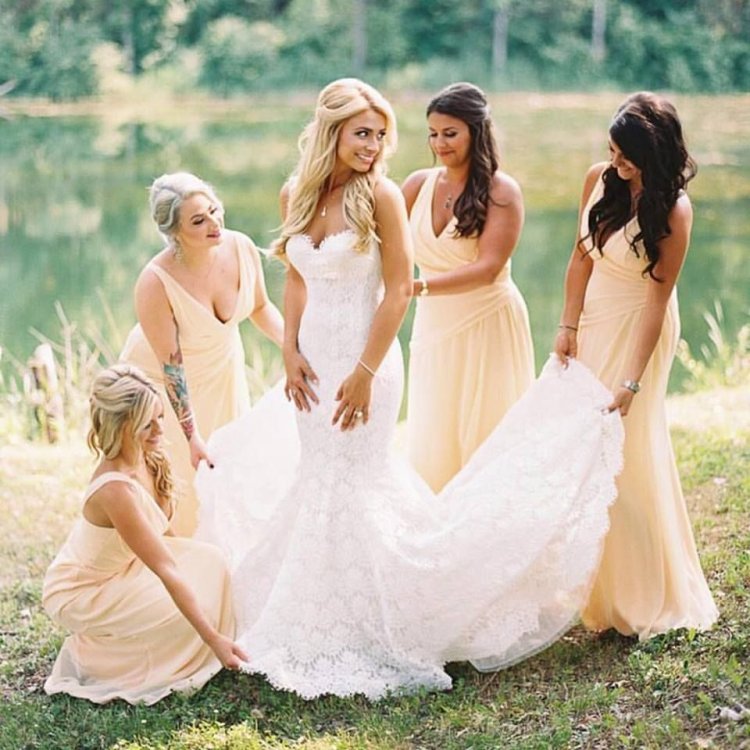 Bride's girlfriends in white