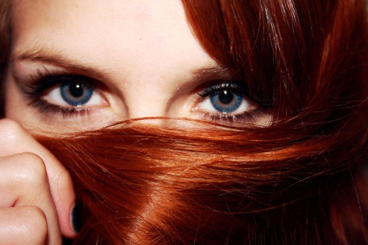 Copper hair and blue eyes