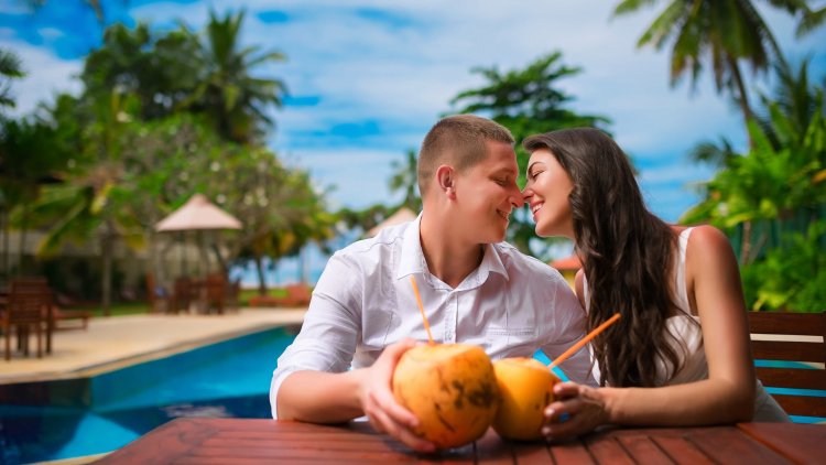 A couple in the Seychelles