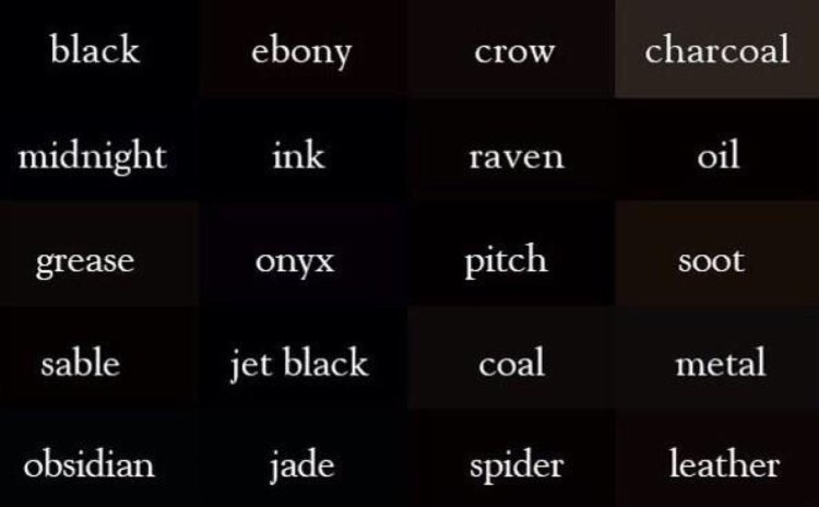 Shades of black color