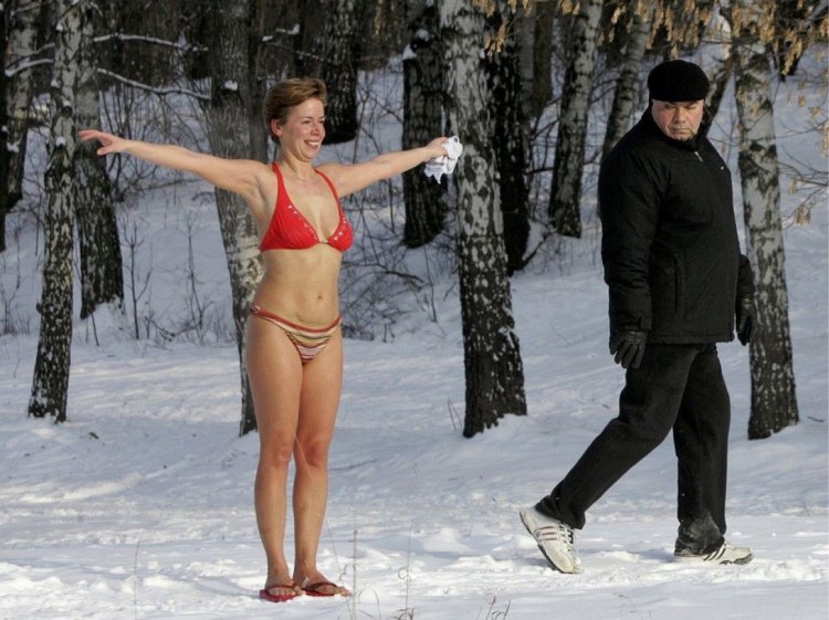 Girl without clothes in winter