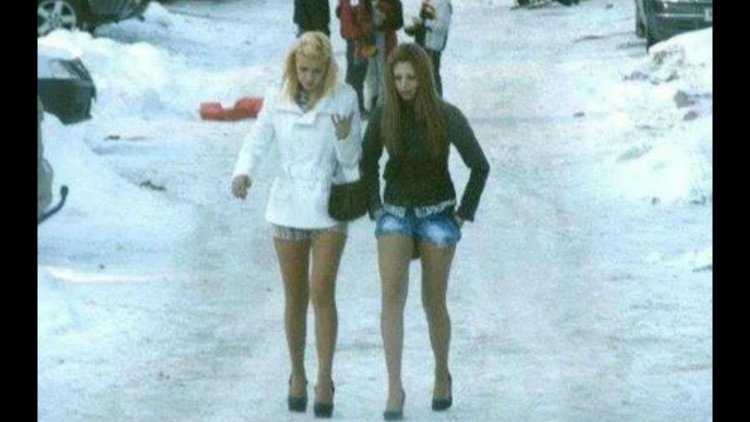 Girl in shorts in winter