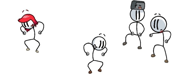 Henry is dancing the sticmen
