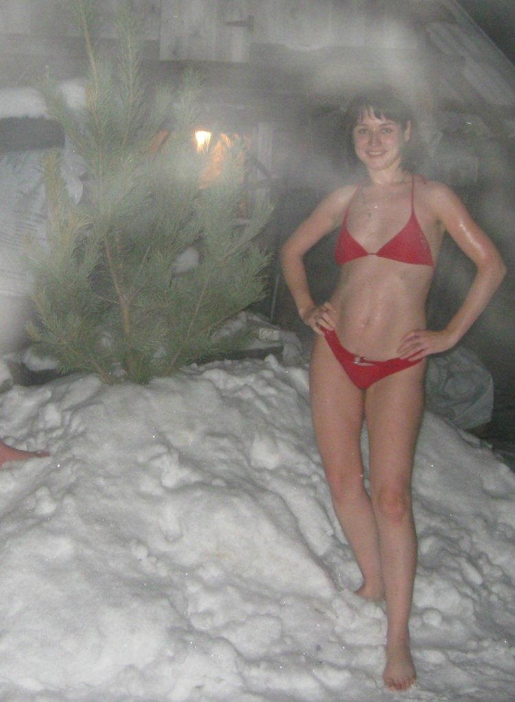 With kuma in steam room