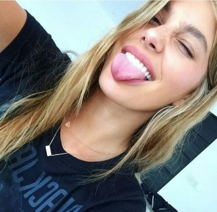 Selfie with girl's tongue