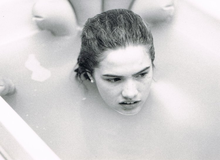 Heather Langenkamp in the bathroom