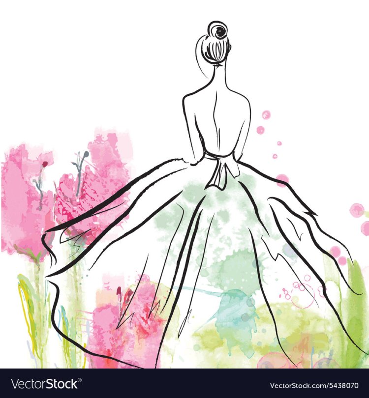 Silhouette of a girl in a dress from the back