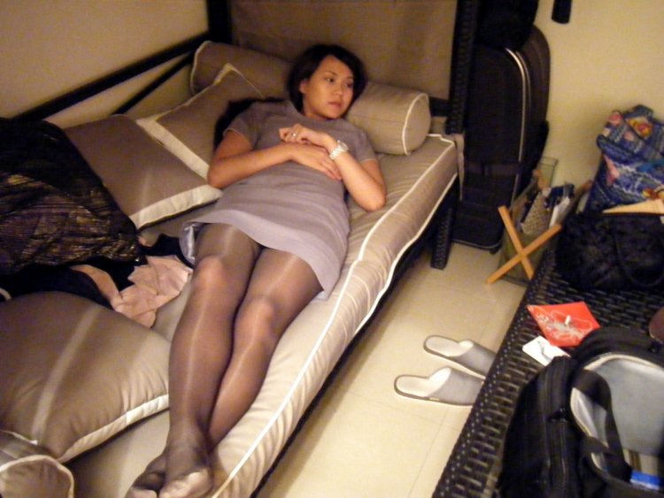 Girls in pantyhose on the train