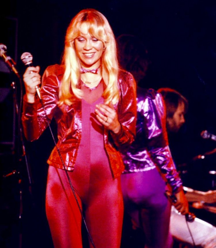 Agnetha in a leather abba suit