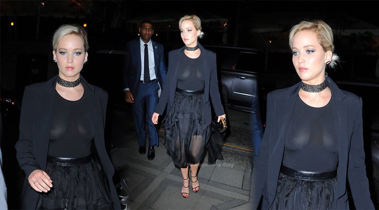 Jennifer Lawrence in a sheer blouse