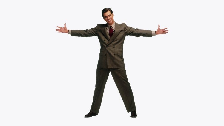 Jim Carrey in front of a white background