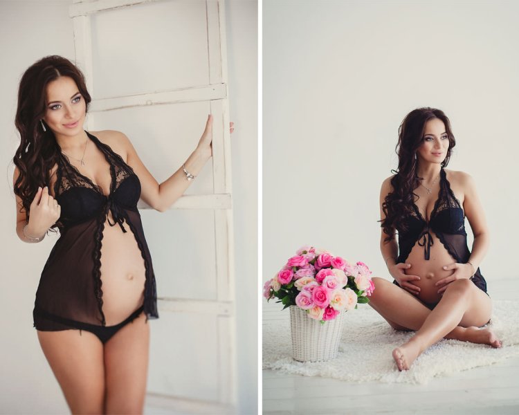 Photo shoot of pregnant women in lingerie