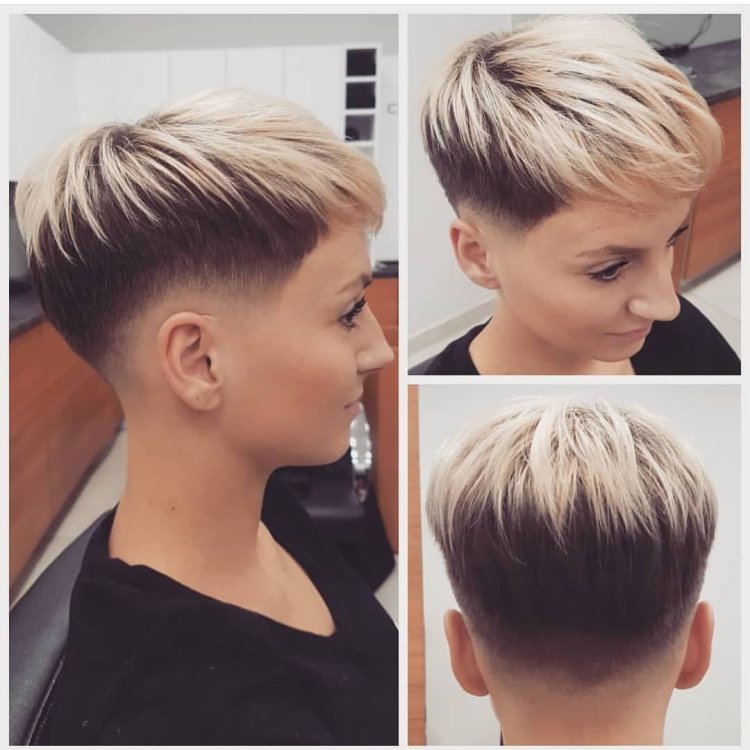 Women's haircut with short temples and nape