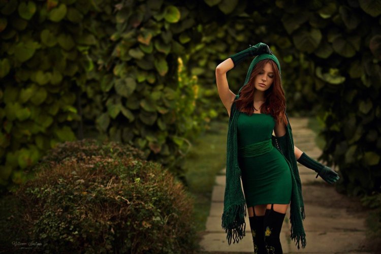 Girl in a green dress