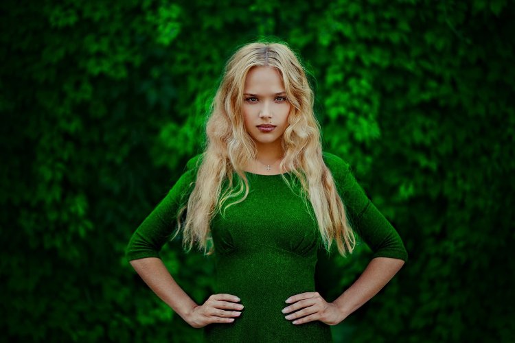 Girl in a green dress